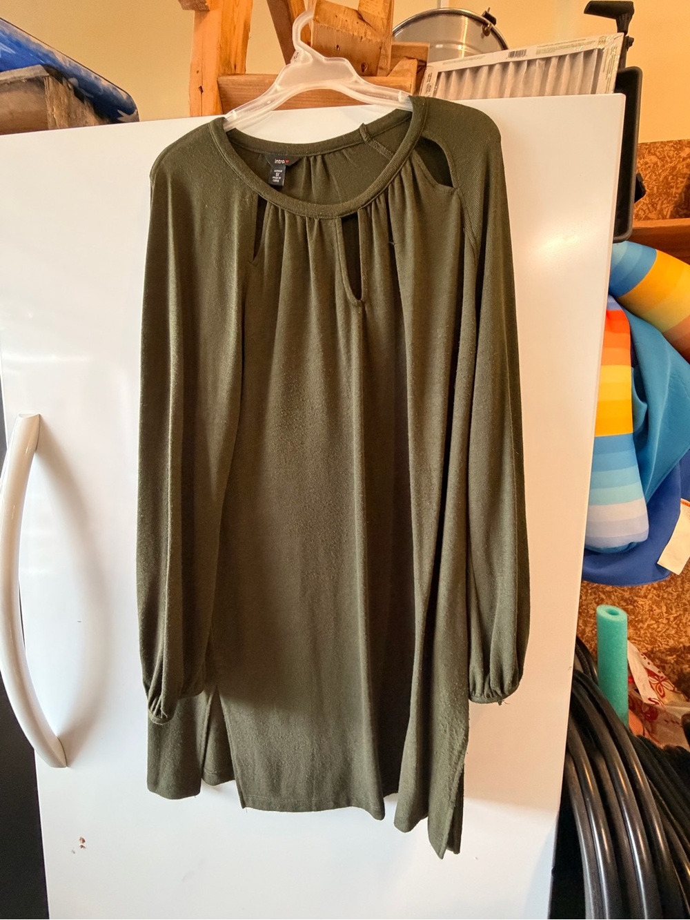 intro. Olive Green Long Sleeve Women's Dress